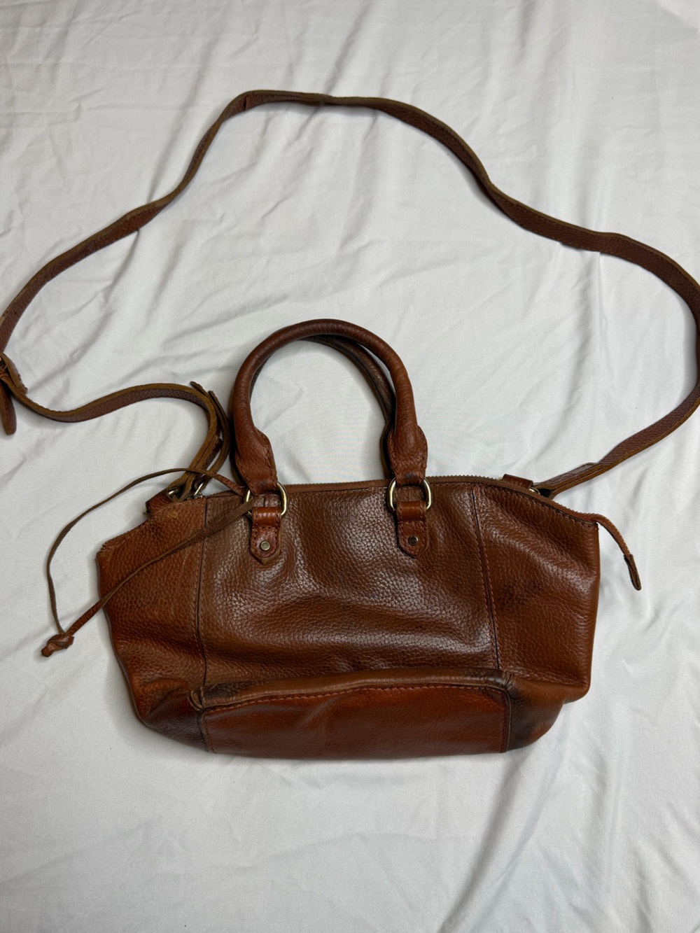 Vintage Abercrombie & Fitch Genuine Leather Brown Satchel Crossbody Bag Y2K